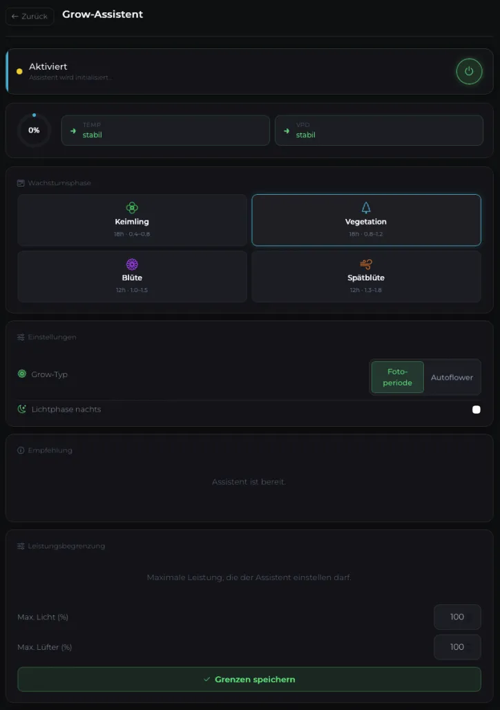 Grow-Assistent – Phasen und Automatik